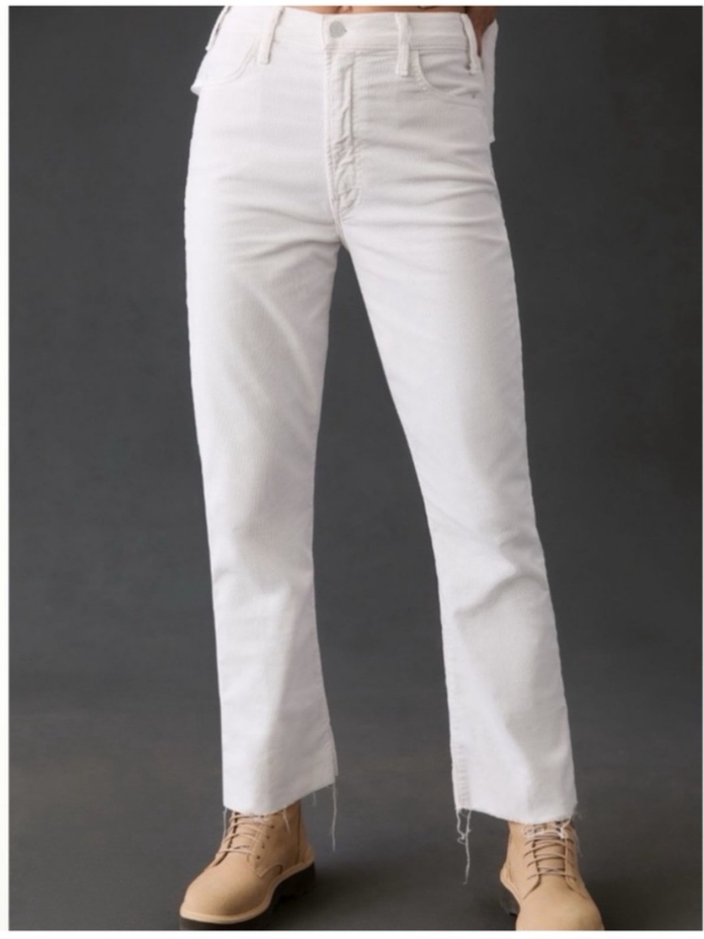 NWT MOTHER The Hustler High-Rise Ankle Fray Corduroy Pants, size 34
